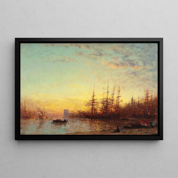 Der Hafen von Marseille bei Sonnenuntergang - Félix Ziem — gerahmtes Bild an der Wand
