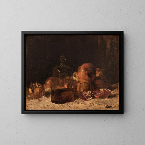 Stillleben mit Flasche und Granaten - Félix Ziem — gerahmtes Bild an der Wand