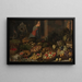 Stillleben mit Früchten und Gemüse mit dem Christus in Emmaus im Hintergrund - Floris van Schooten — gerahmtes Bild an der Wand