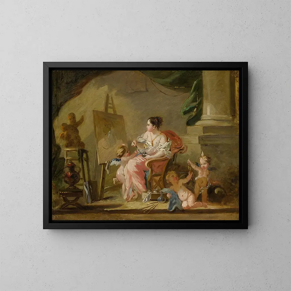 Eine Allegorie der Malerei - Schule von François Boucher — gerahmtes Bild an der Wand