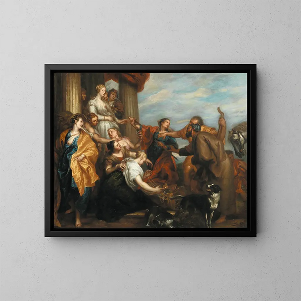 Achille unter den Mädchen von Lycomède - Schule von Antoine van Dyck — gerahmtes Bild an der Wand