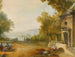 Figuren auf einer Terrasse mit Blick auf einen großen See - Schule von Hubert Robert — Ansicht des Kunstwerks