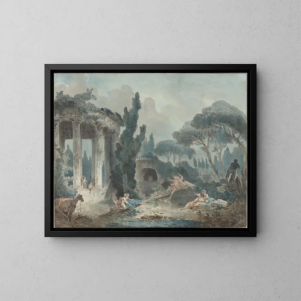 Die Schaukel - Hubert Robert Schule — gerahmtes Bild an der Wand