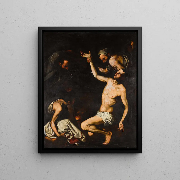 Der Martyrium des heiligen Laurentius - Schule von Jusepe de Ribera — gerahmtes Bild an der Wand