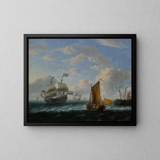 Kriegsschiffe der Niederlande - Ludolf Backhuysen Schule — gerahmtes Bild an der Wand