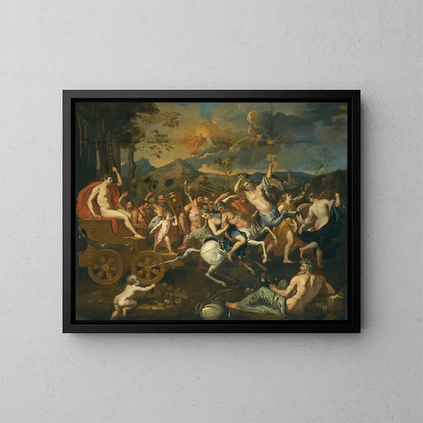 Der Triumph des Bacchus - Schule von Nicolas Poussin — gerahmtes Bild an der Wand