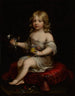Portrait eines jungen Jungen, der auf einem Kissen sitzt und Blumen hält - Schule von Pierre Mignard — Ansicht des Kunstwerks