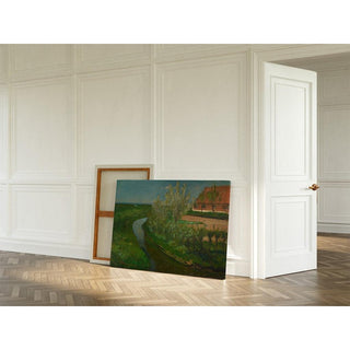 Fossé d'irrigation courbé bordant une cour de ferme avec des arbres en fleurs - Piet Mondriaan | Reproduction Tableau Décoration murale affiche copie