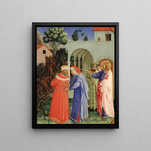 L'apôtre saint Jacques le Majeur libérant le magicien Hermogène - Fra Angelico — gerahmtes Bild an der Wand