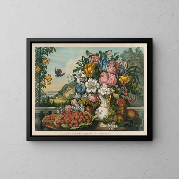 Landschaft mit Früchten und Blumen - Frances Flora Bond Palmer — gerahmtes Bild an der Wand