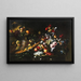 Nelken, Rosen, Jasmin und andere Blumen mit Früchten auf goldenen Tellern - Francesca Vol Smiller — gerahmtes Bild an der Wand