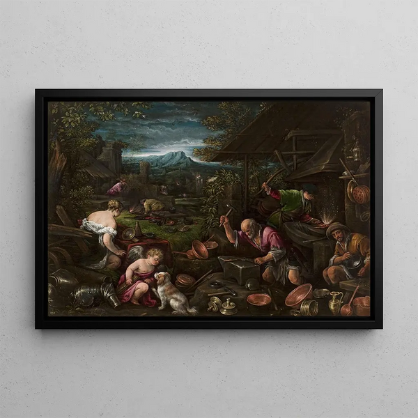 Die Schmiede des Vulkan - Francesco Bassano der Jüngere — gerahmtes Bild an der Wand