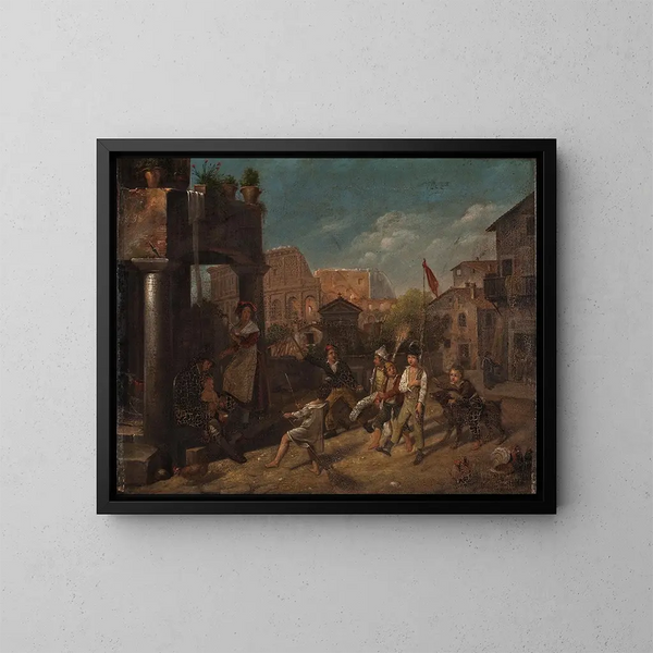 Kinder spielen in einer römischen Straße - Francesco Diofebi — gerahmtes Bild an der Wand