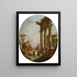Francesco Guardi - An Architectural Capriccio With Figures Amongst Classical Ruins A Temple Beyond.webp
