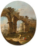 eines architektonischen Caprice mit Figuren in der Nähe eines verfallenen Bogens - Francesco Guardi — Ansicht des Kunstwerks
