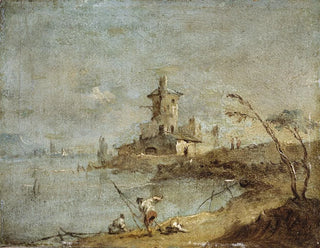 Rustikales Caprice-Gemälde mit Wasserbucht - Francesco Guardi — Ansicht des Kunstwerks