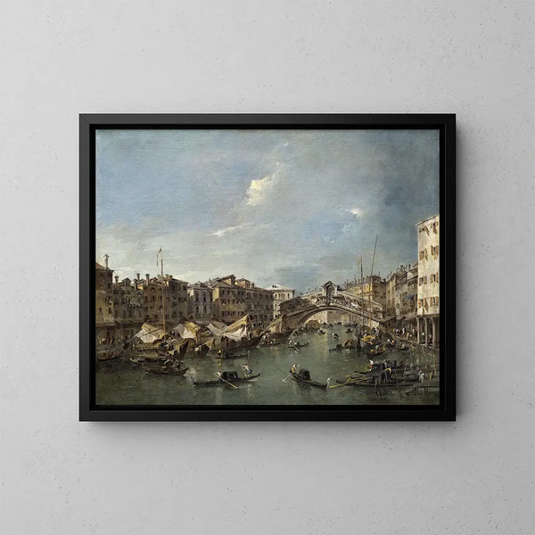 Großes Kanal-Gemälde mit der Rialto-Brücke, Venedig - Francesco Guardi — gerahmtes Bild an der Wand