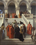 Die letzten Augenblicke des Dogen Marino Faliero – Francesco Hayez — der Doge beim Abstieg auf der Treppe unter Magistraten