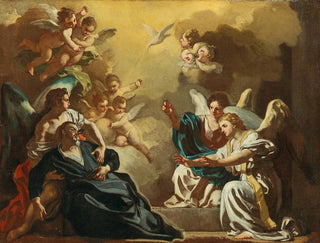 Saint Philippe Neri empfängt den Heiligen Geist in den Katakomben von Saint-Sébastien - Francesco Solimena — Ansicht des Kunstwerks