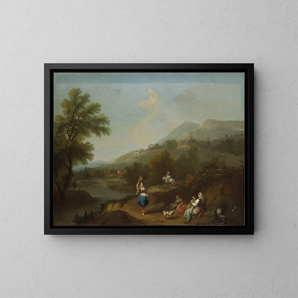Idyllische Flusslandschaft mit Figuren - Francesco Zuccarelli — gerahmtes Bild an der Wand