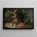 Ein umgestürzter Korb mit Früchten, Blumen und Gemüse mit einer Girlande voller Erdbeeren in einem Villengarten - Francesco della Questa — gerahmtes Bild an der Wand