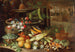 Blumen, Früchte und Gemüse mit Pilzen neben einem Brunnen im Garten einer Villa - Francesco della Questa — Ansicht des Kunstwerks