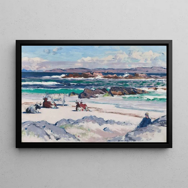 Vieh am Ufer von Iona - Francis Campbell Boileau Cadell — gerahmtes Bild an der Wand