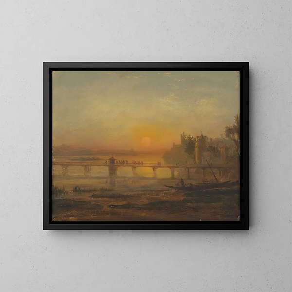 Morgen an den Ufern des Zürichsees mit Pilgern, die zur Einsiedeln-Abtei aufbrechen - Francis Danby — gerahmtes Bild an der Wand