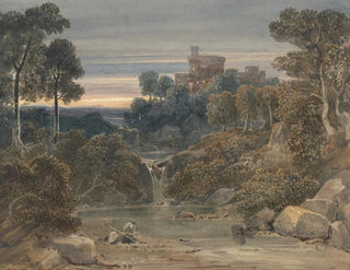 Landschaft mit Schloss, Wasserfall und Bach im Vordergrund - Francis Oliver Finch — Ansicht des Kunstwerks