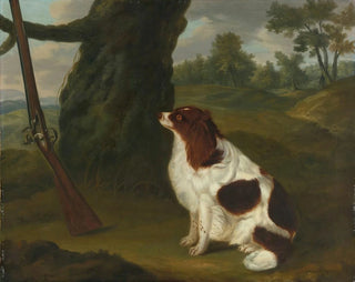 Ein Spaniel und ein Feuersteingewehr in einer Landschaft - Francis Sartorius — Ansicht des Kunstwerks