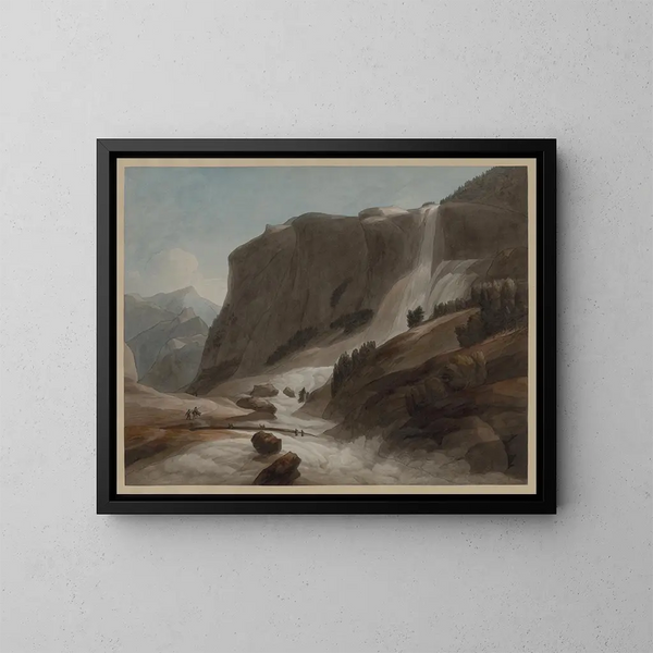 Kaskade zwischen Chiavenna und dem Berg Splügen - Francis Towne — gerahmtes Bild an der Wand