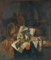 Eine Vanitas-Stillleben mit Schädel, Schild, Sanduhr, Büchern und Papieren auf einem Tisch - Franciscus Gijsbrechts — Ansicht des Kunstwerks
