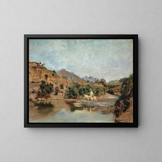Cavalier marocain traversant le gué à Wad Boswicha - Frank Buchser — gerahmtes Bild an der Wand