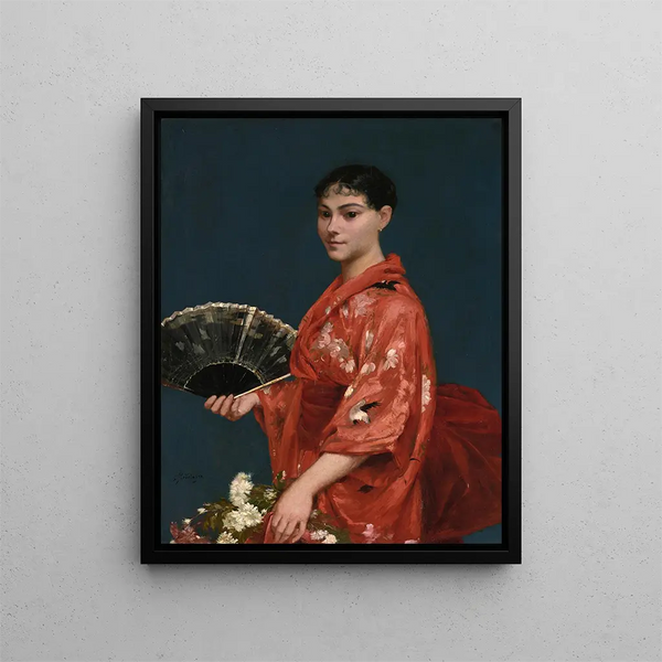 Junge Frau im roten Kimono - Frank Buchser — gerahmtes Bild an der Wand