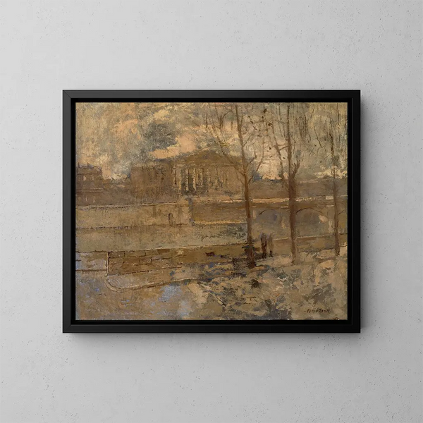 Schlafzimmer des Abgeordnetenhauses im Nebel - Frank Edwin Scott — gerahmtes Bild an der Wand