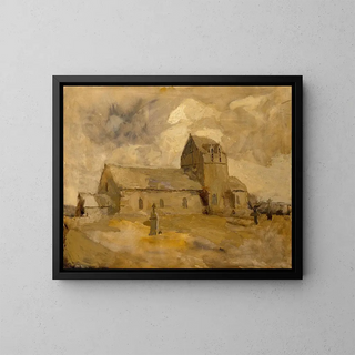Kirche und Dorffriedhof in der Bretagne - Frank Edwin Scott — gerahmtes Bild an der Wand