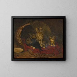 Katze und Kätzchen - Frank Paton — gerahmtes Bild an der Wand