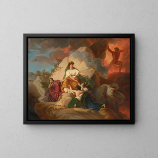 Cybèle, die sich gegen den Vesuv stellt, um die Städte Stabiae, Herculaneum, Pompeii und Resina zu schützen - François-Édouard Picot — gerahmtes Bild an der Wand