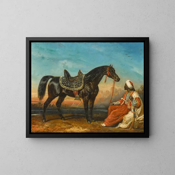 Ein arabisches Hengst und sein Stallbursche in Ägypten - François-Gabriel-Guillaume Lépaulle — gerahmtes Bild an der Wand