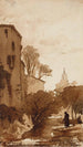 Landschaft mit einem Kirchturm - François-Marius Granet — Ansicht des Kunstwerks