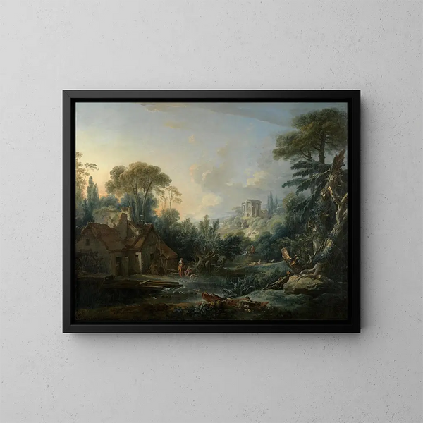 Landschaft mit Wassermühle - François Boucher — gerahmtes Bild an der Wand