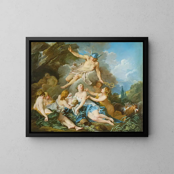 Merkur, der das Kind Bacchus den Nymphen anvertraut - François Boucher — gerahmtes Bild an der Wand