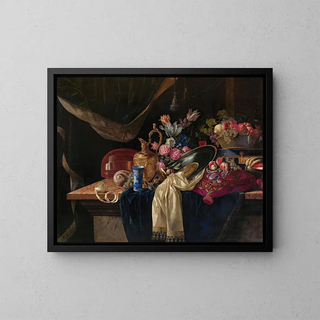 Stillleben mit Krug, Tulpenstrauß und Mandoline - François Habert — gerahmtes Bild an der Wand