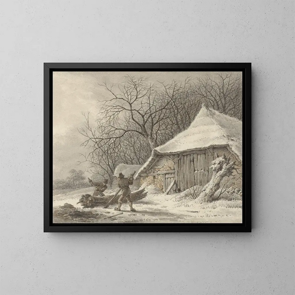 Winterlandschaft mit Bauernhof in der Nähe des Voorbroek in Terborg - François Joseph Pfeiffer II — gerahmtes Bild an der Wand