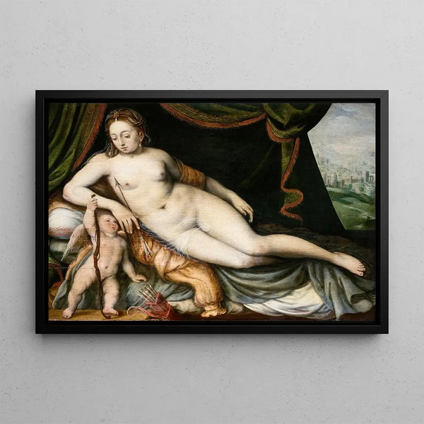 Venus und Amor - Frans Floris — gerahmtes Bild an der Wand