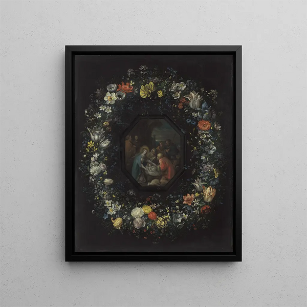Frans Francken the Younger - Garland of Flowers with Adoration of the Shepherds.webp