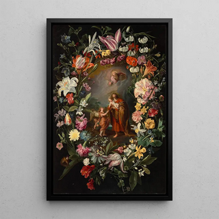 Frans Francken the Younger - Saint John carrying the Christ Child with God the Father and angels surrounded by a garland of flowers.webp