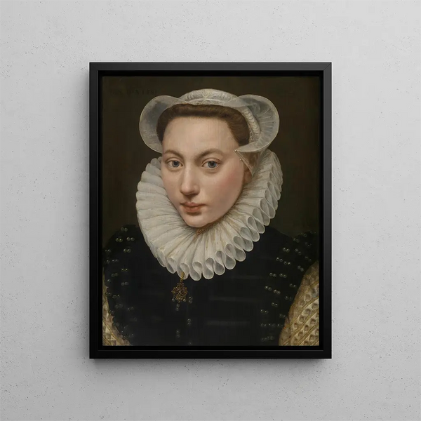 Portrait einer jungen Frau - Frans Pourbus der Ältere — gerahmtes Bild an der Wand