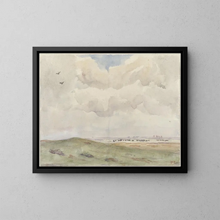 Landschaft aus Dünen mit einer Herde - Frans Smissaert — gerahmtes Bild an der Wand