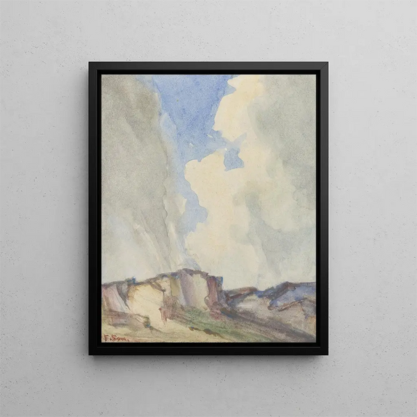 Landschaft aus Dünen mit Sandaushub unter einem Gewitterhimmel - Frans Smissaert — gerahmtes Bild an der Wand